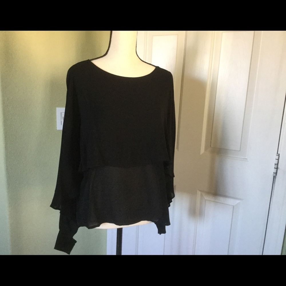 Silky Flowy Layered Black Chiffon Blouse